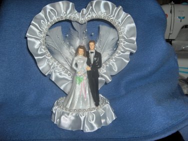 Wedding Cake Topper with White Satin Trim and White pearls HP3781