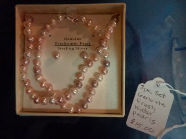 Multi colored genuine pearl jewelry set