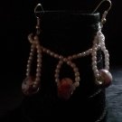 Pink and white faux small pearl bracelet and earring set