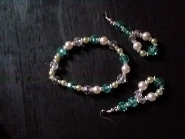 turquoise, white, clear and silver bracelet and earring set