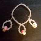 white, pink and etched white bracelet and earring set