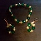 multi green and gold bracelet and earring set