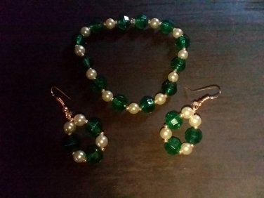multi green and gold bracelet and earring set