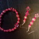 Pink and rose bracelet and dangle earring set
