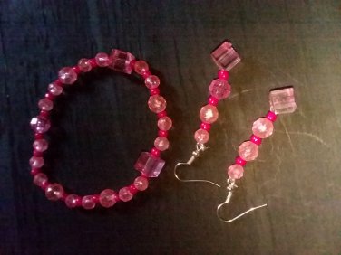 Pink and rose bracelet and dangle earring set