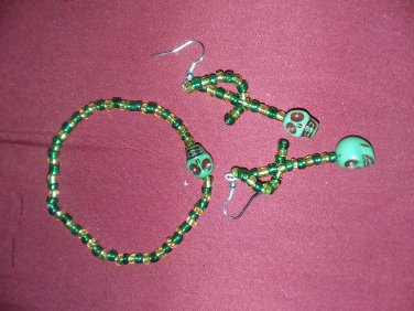 Multi green skull jewelry set