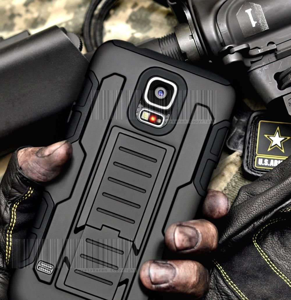 Black Rugged Hybrid Hard Case Cover Belt Clip Holster For Samsung Galaxy S5 I9600