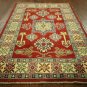 Traditional Oriental 3'6"x4'10" Red Super Kazak Hand Knotted Wool Area Rug H7129