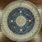 Amazing Rare Kashan100% Silk Round 9' Floral Design Blue Hand Knotted Rug H7147