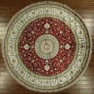 Elegant Red 9' Round Shah Abbasi Design Kashan Hand Knotted Silk Area Rug H7171