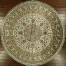 Hand Knotted Kashan Ivory 100% Silk Round 9' Floral Design Oriental Rug H7148