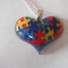 Autism Awareness Heart Puzzle Piece Resin Pendant Necklace, Autism Jewelry