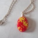 Autism Awareness Puzzle Piece Resin Pendant Necklace, Autism Jewelry, Red Yellow, OOAK