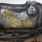 RIDER INFERNO CHAIN SKULL CARVED GENUINE LEATHER WALLET BIKER LONG NEW