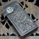 DEMON SKULL TATTOO CARVED GENUINE LEATHER TRIBAL WALLET
