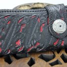 BIFOLD CARVED DRAGON BIKE RIDER CALF LEATHER WALLET SILVER BRASS  CONCHO