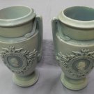 2 PIECE BLUE VASE SET WITH ENGRAVED MAN AND A WOMAN FACE ON EAC SIDE