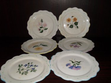 Set of 6  dessert dish by Secla Portugal with diff floral paterns in center