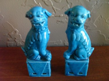 Pair of Blue ceramic froo dog