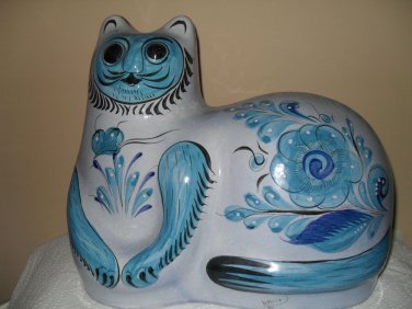 Tonala Jalisco Gorgeous Blue ceramic cat