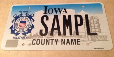 Iowa Retired USCG license plate sample Military Navy United States Coast Guard