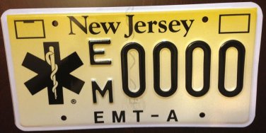 New Jersey EMT License Plate Sample Emergency Medical Technician EMS Rescue Fire