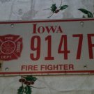 Iowa firefighter fire fireman license plate IAFF rescue state Marshal Heat Burn