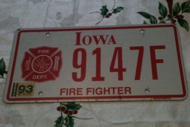 Iowa firefighter fire fireman license plate IAFF rescue state Marshal Heat Burn