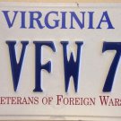 Virginia Veterans of Foreign War license plate VFW Military Veteran Vet Post Air