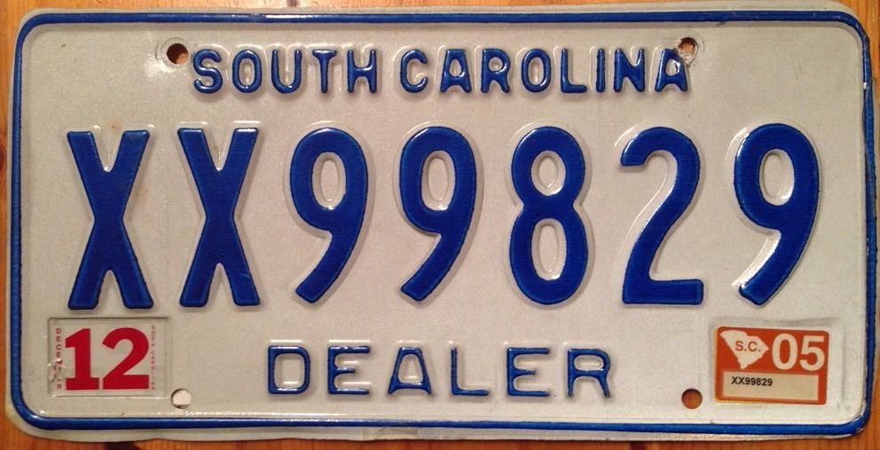 South Carolina DEALER XX99829 license plate JEEP CHRYSLER Dealership GM