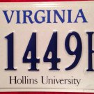 Rare Virginia Hollins University License Plate Women's College Roanoke