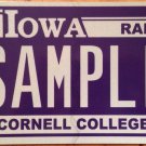 Iowa Cornell College license plate sample Rams Ram Mascot Mount Vernon NCAA