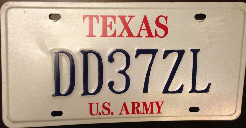 Texas US Army license plate tag TX military vet War Service Hero