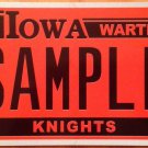 Iowa Wartburg College Knights license Plate Sample Waverly Be Orange NCAA IIAC
