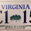 Very Rare Virginia Paul D Camp Community College License Plate VA University