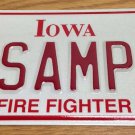 Iowa embossed Firefighter Motorcycle license plate Fire Fighter Harley Chopper