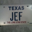 TX vanity JEF license plate Jeffrey Jeff Geoffrey Jeffry Jefferson Jean Francois