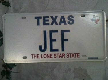 TX vanity JEF license plate Jeffrey Jeff Geoffrey Jeffry Jefferson Jean Francois
