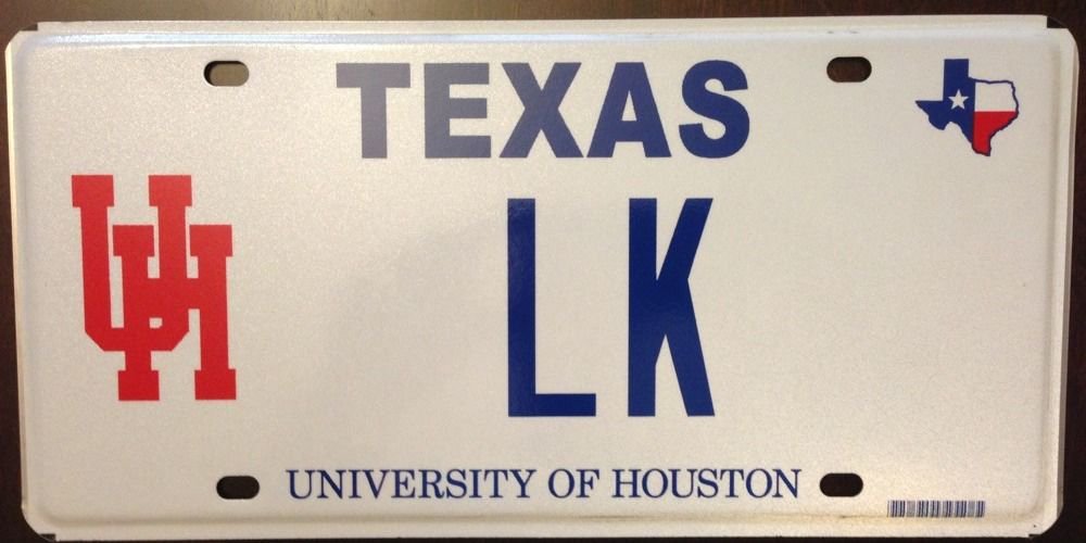 TEXAS University Houston vanity LK Luck license plate Linda Lisa Laura