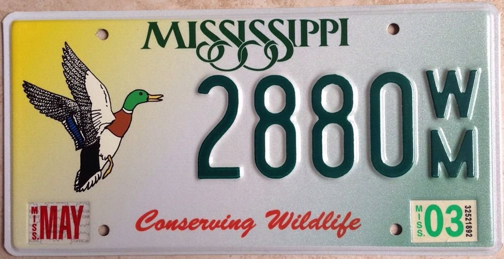 Mississippi Wild Duck Conserve Wildlife license plate Ducks Unlimited