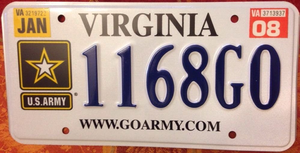 Virginia US Army license plate Military USMC veteran Vet Infantry West