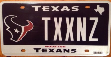 Texas NFL Houston Texans vanity TEXXNZ License plate Football Team