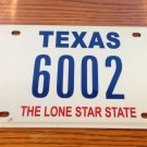 Texas Low Number 6002 License Plate TX Tag Numbers Four Digits