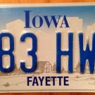 Iowa FAYETTE county License Plate Marquis De Lafayette French HighWaY Road