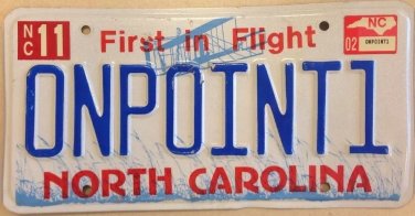 North Carolina vanity ON POINT 1 license plate Perfect Control Satisfy Time Sexy