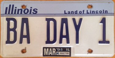Illinois vanity BAd DAY 1 license plate Happy Mood Happiness