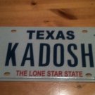 Texas vanity KADOSH license plate  Knight Freemason Mason Lodge Holy Hebrew