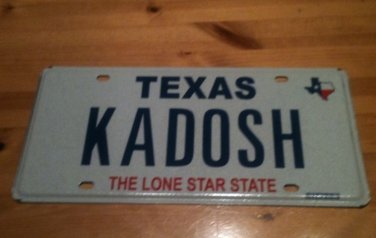 Texas vanity KADOSH license plate  Knight Freemason Mason Lodge Holy Hebrew