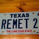Texas vanity REMET 2 license plate TX Tag name