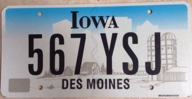 New Iowa Des Moines 567 YSJ county black letter License Plate Monk Graphic USA